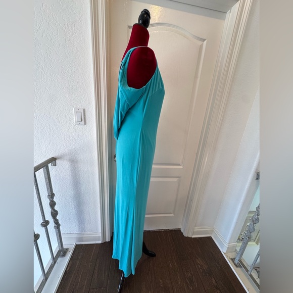 NWT Mac Duggal Sz 4 Elegant One-Shoulder Ocean Blue Dress with high slit 26512 - Picture 6 of 8